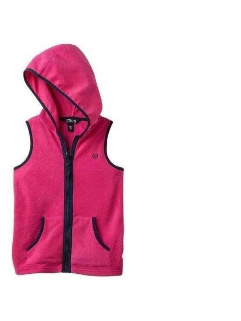 Girls Fleece Vest 16 Hooded Pink Zip Up Pouch Pkt Sleeveless Chaps Lightweight